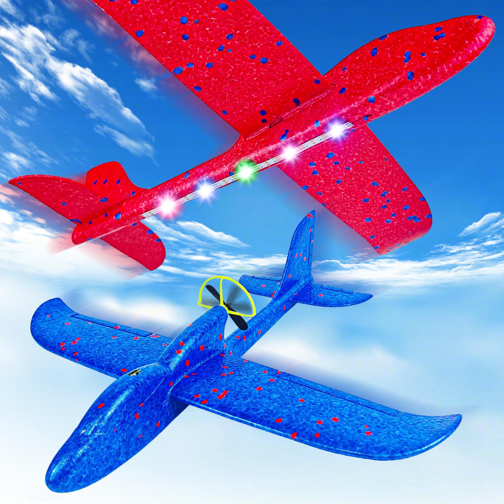 Ueyben 2 Pack Electric Foam Airplane Toy, LED Light Airplanes USB